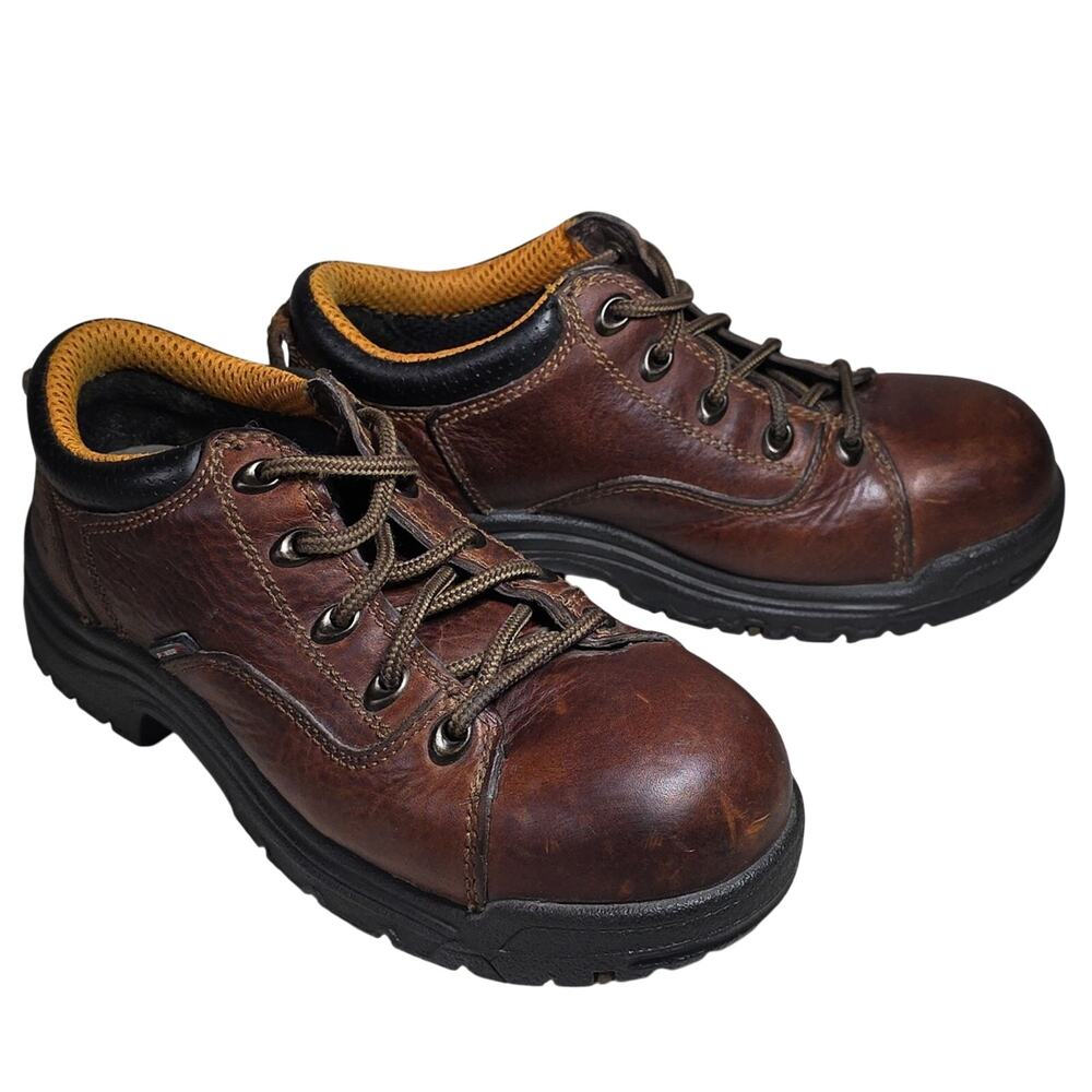 Timberland PRO TiTAN Oxford EH Alloy-Toe Brown Leather Work Shoes Womens Size 6